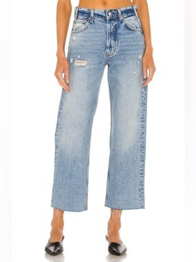 Anine Bing Gavin Straight Leg Jeans with Distressed Detail